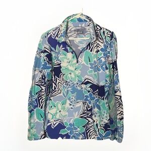 IBKUL Floral Print Zip Top Womens XXL Blue Aqua UPF 50 Cooling Golf Resort